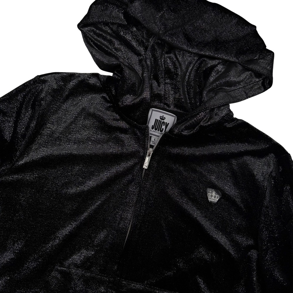 Juicy Couture Black Sparkle Velour Zip Up Hoodie Track Jacket Women's Size Large